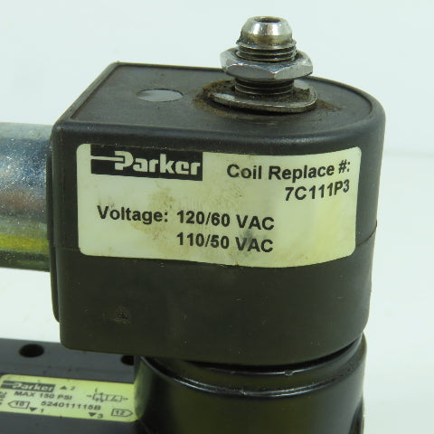 Parker 524011115B 3/2 Position Pneumatic Solenoid Valve 120V Coil 150 PSI Max