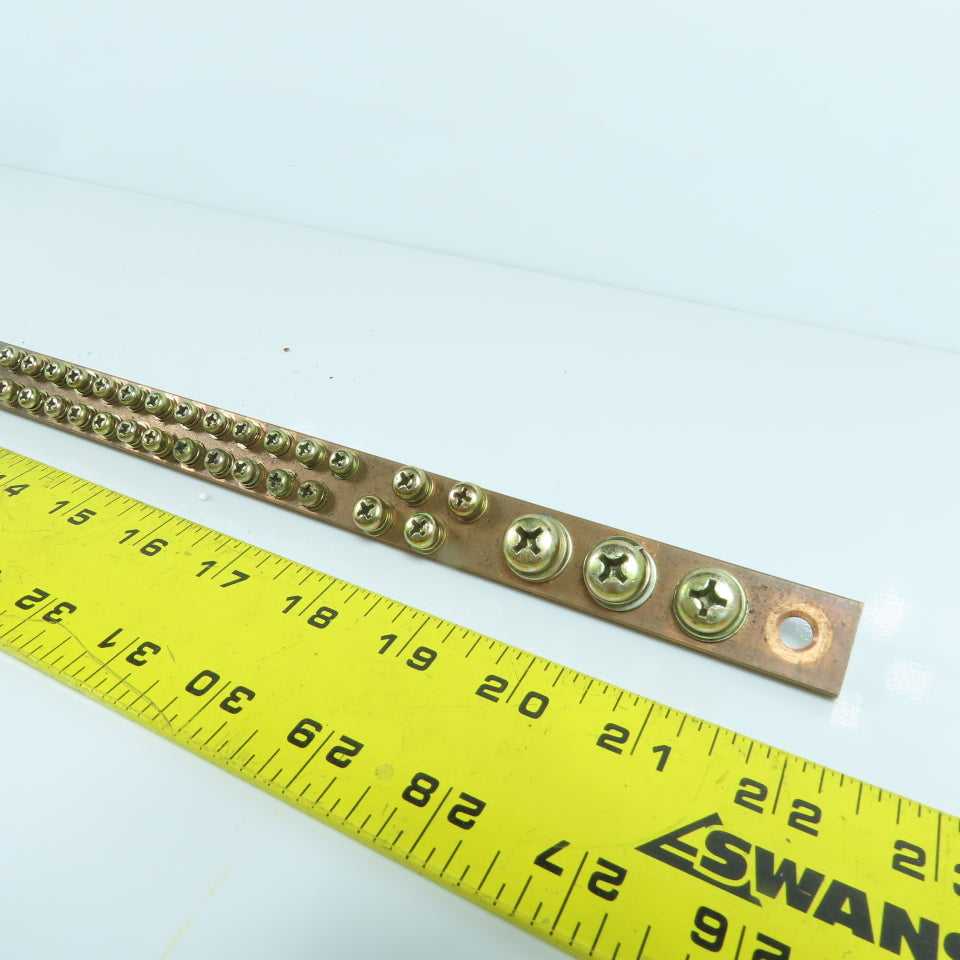 21-5/8" OAL Solid Copper Grounding Bar Strip Plate 66 Terminals 20mm W x 5mm Thc