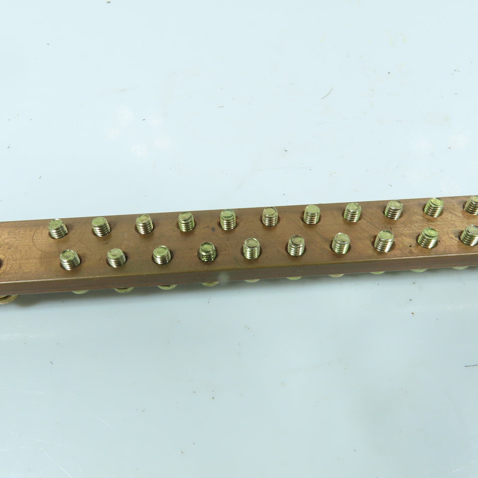 21-5/8" OAL Solid Copper Grounding Bar Strip Plate 66 Terminals 20mm W x 5mm Thc