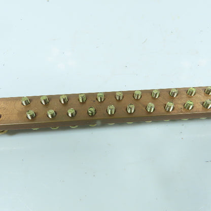 21-5/8" OAL Solid Copper Grounding Bar Strip Plate 66 Terminals 20mm W x 5mm Thc