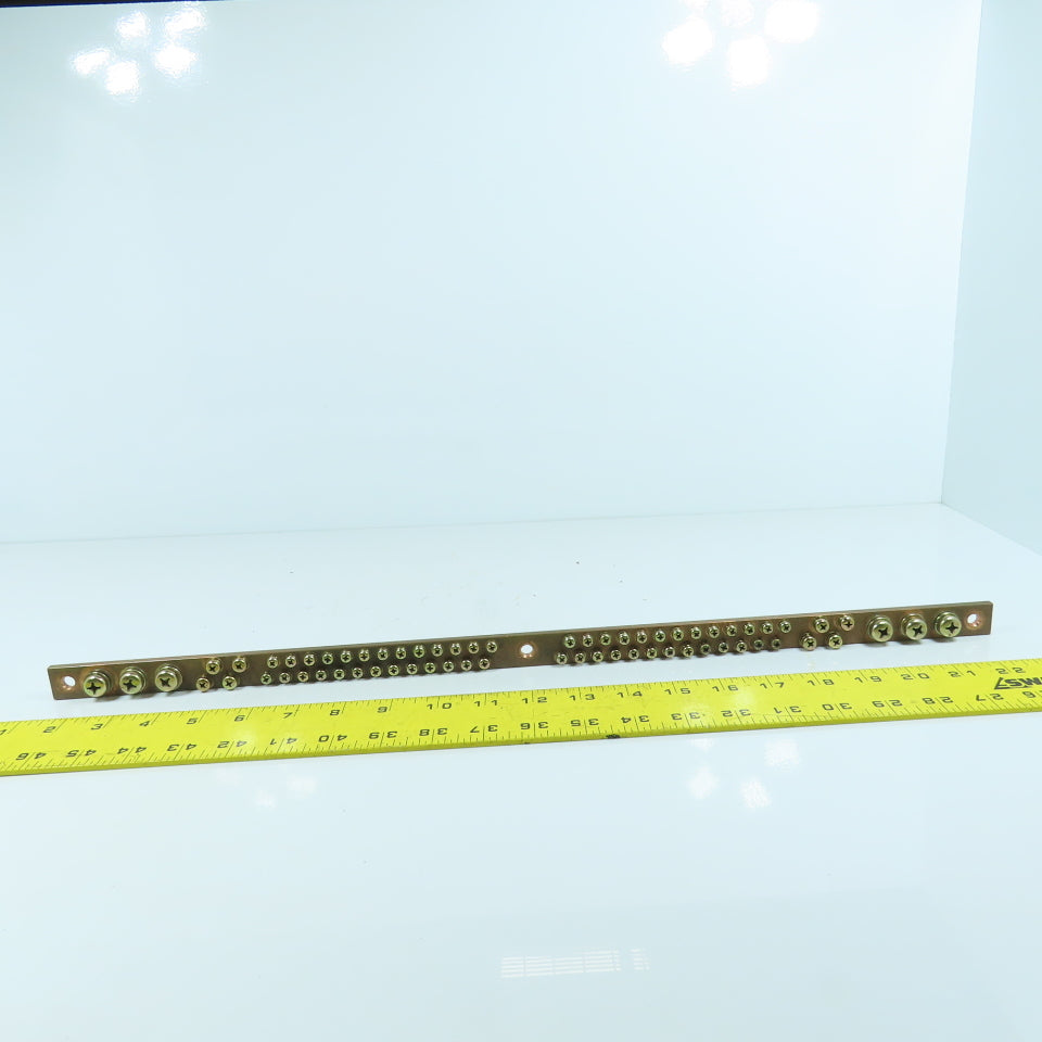 21-5/8" OAL Solid Copper Grounding Bar Strip Plate 66 Terminals 20mm W x 5mm Thc