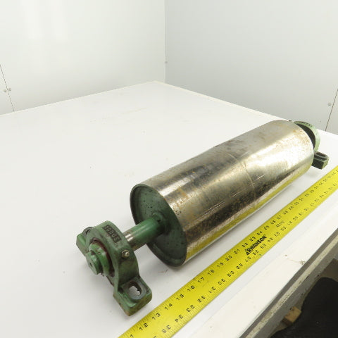 6.4" OD x 16-5/8" Crowned Face Conveyor Tail Drum Roller W/ Pillow Blocks