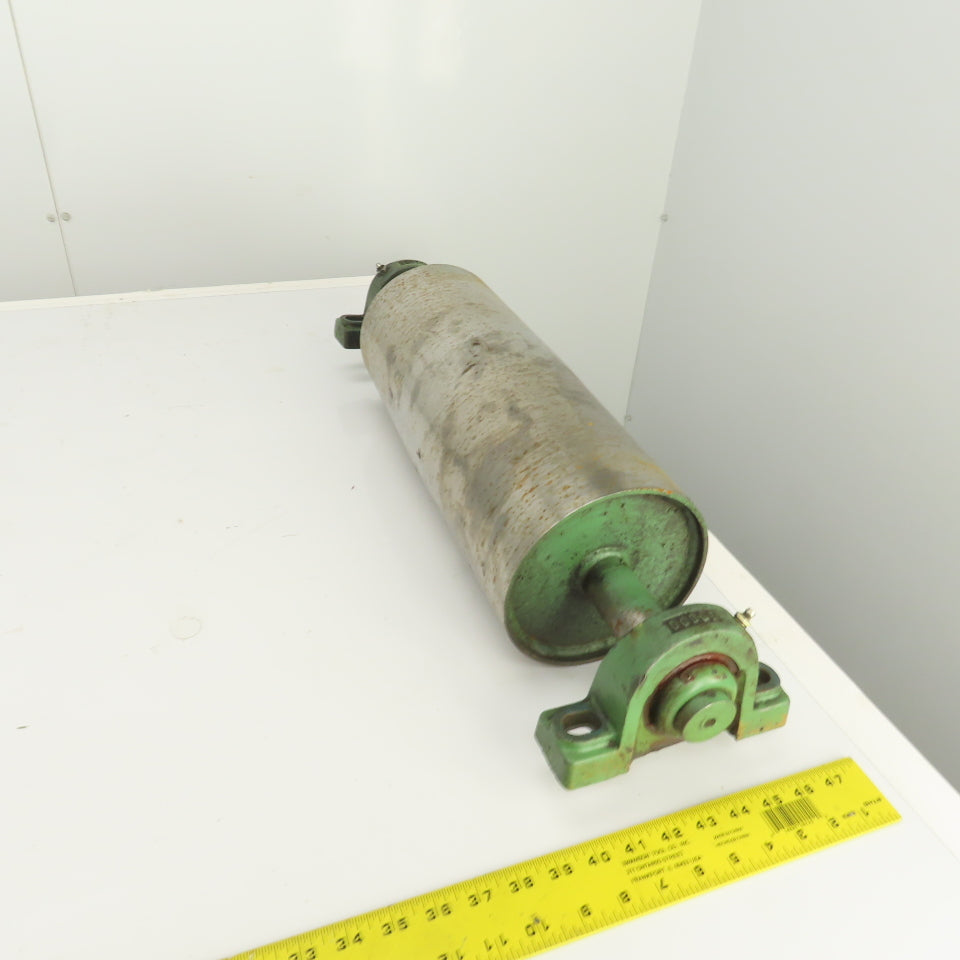 6.4" OD x 16-5/8" Crowned Face Conveyor Tail Drum Roller W/ Pillow Blocks