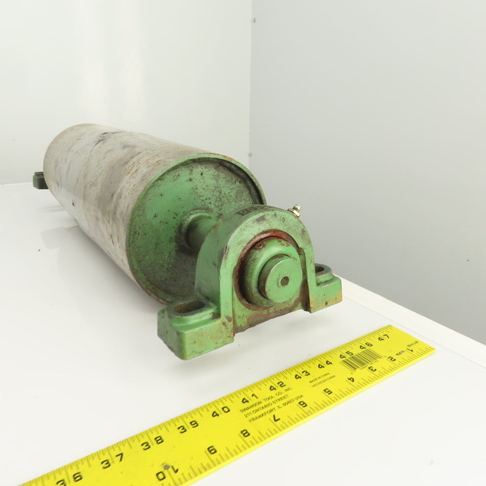 6.4" OD x 16-5/8" Crowned Face Conveyor Tail Drum Roller W/ Pillow Blocks
