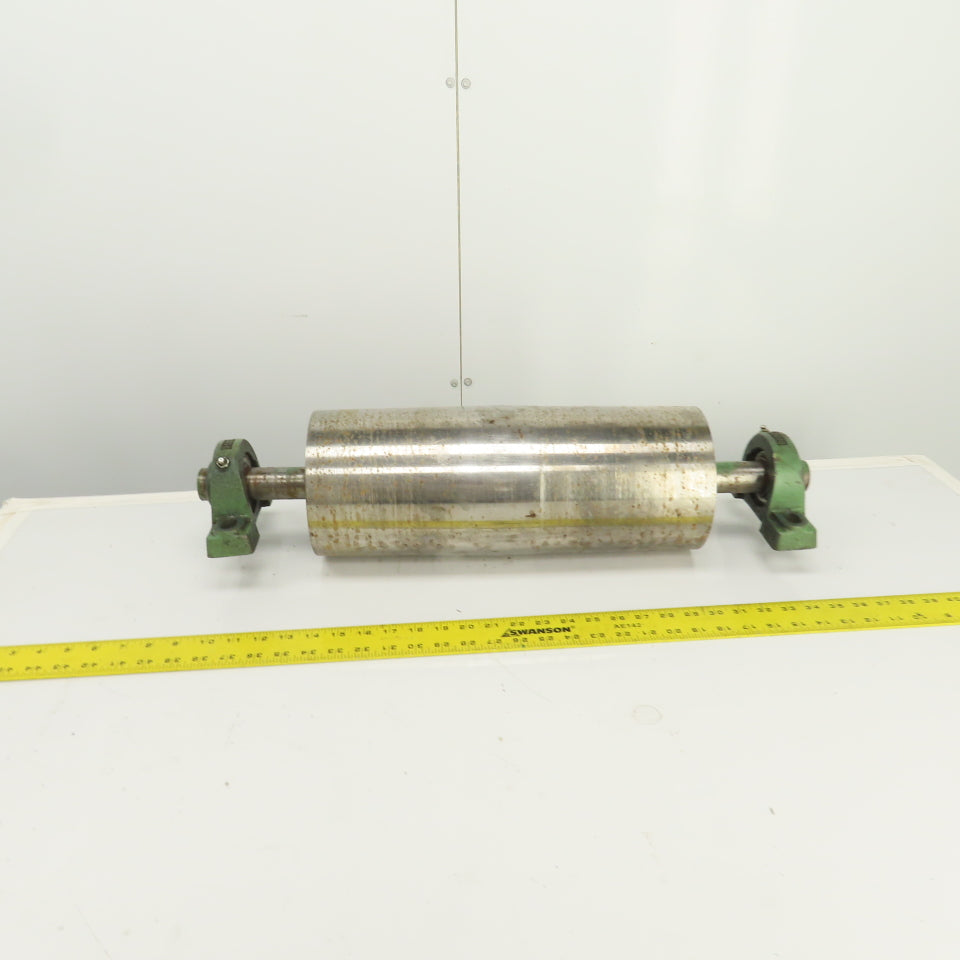 6.4" OD x 16-5/8" Crowned Face Conveyor Tail Drum Roller W/ Pillow Blocks