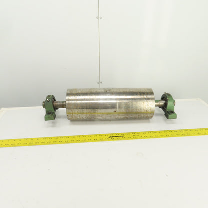 6.4" OD x 16-5/8" Crowned Face Conveyor Tail Drum Roller W/ Pillow Blocks
