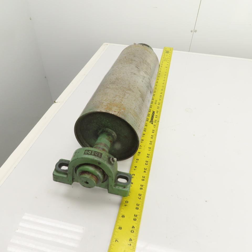 6.4" OD x 16-5/8" Crowned Face Conveyor Tail Drum Roller W/ Pillow Blocks