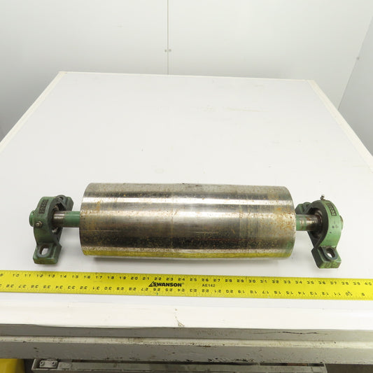 6.4" OD x 16-5/8" Crowned Face Conveyor Tail Drum Roller W/ Pillow Blocks