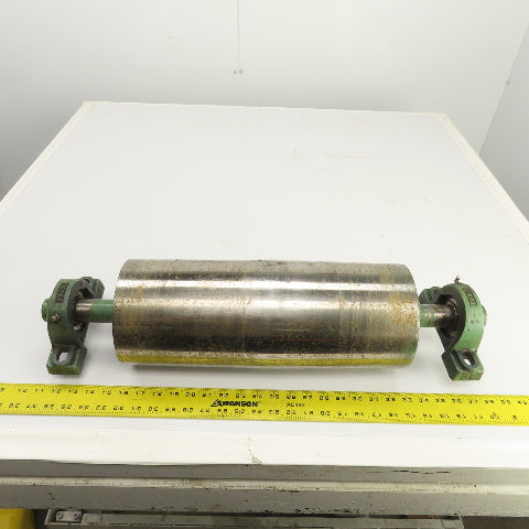6.4" OD x 16-5/8" Crowned Face Conveyor Tail Drum Roller W/ Pillow Blocks