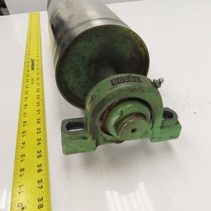 6.420" OD x 16-3/4" Crowned Face Conveyor Tail Drum Roller W/ Pillow Blocks