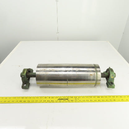 6.420" OD x 16-3/4" Crowned Face Conveyor Tail Drum Roller W/ Pillow Blocks