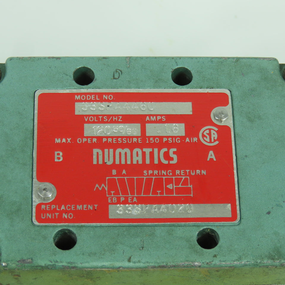 Numatics 33SPA4460 Pneumatic Control Valve 120V Coil 150PSI