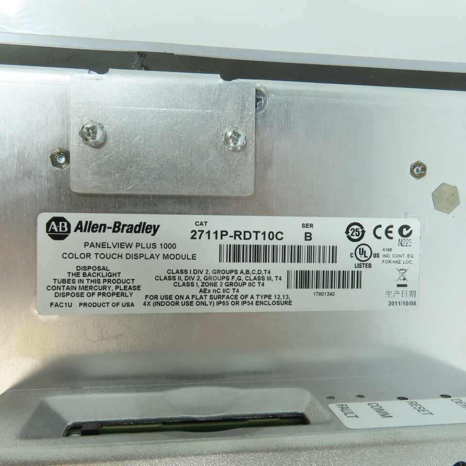 Allen Bradley 2711P-RDT10C PanelView 1000 Display 2711PC-T10C4D1 W/ 2711PC-RP1
