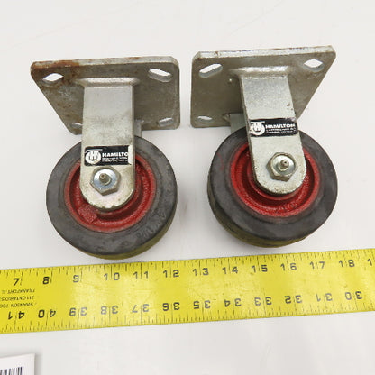 Hamilton 4NR 4" x 1-1/2" Rubber Over Cast Iron Plate Mount Rigid Caster Lot Of 2