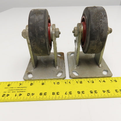 Hamilton 4NR 4" x 1-1/2" Rubber Over Cast Iron Plate Mount Rigid Caster Lot Of 2