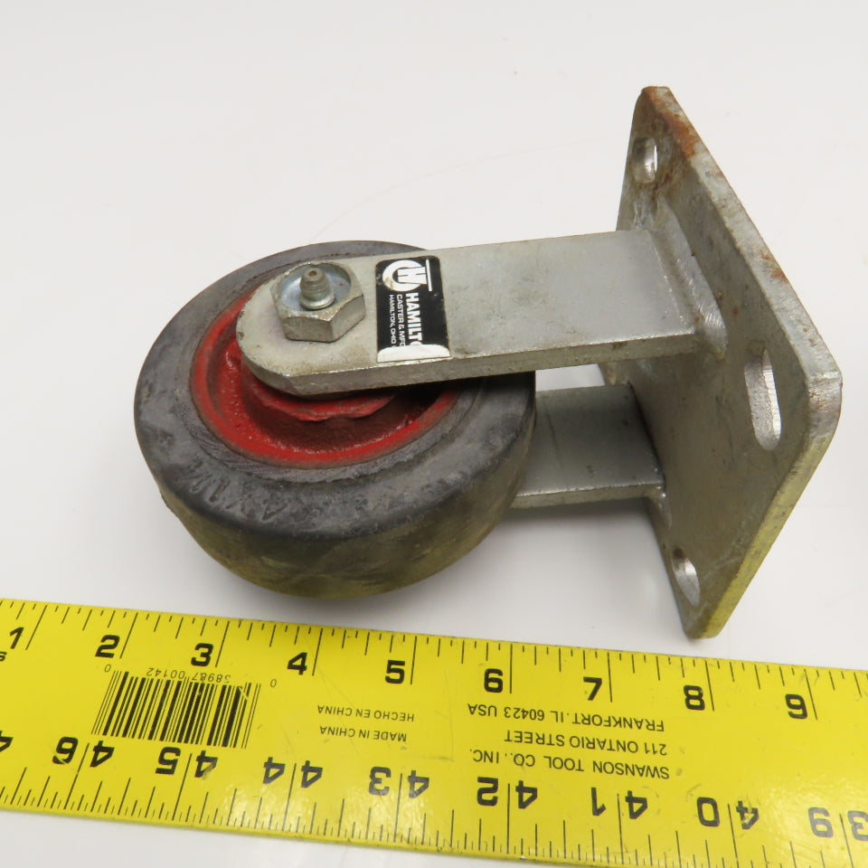 Hamilton 4NR 4" x 1-1/2" Rubber Over Cast Iron Plate Mount Rigid Caster Lot Of 2