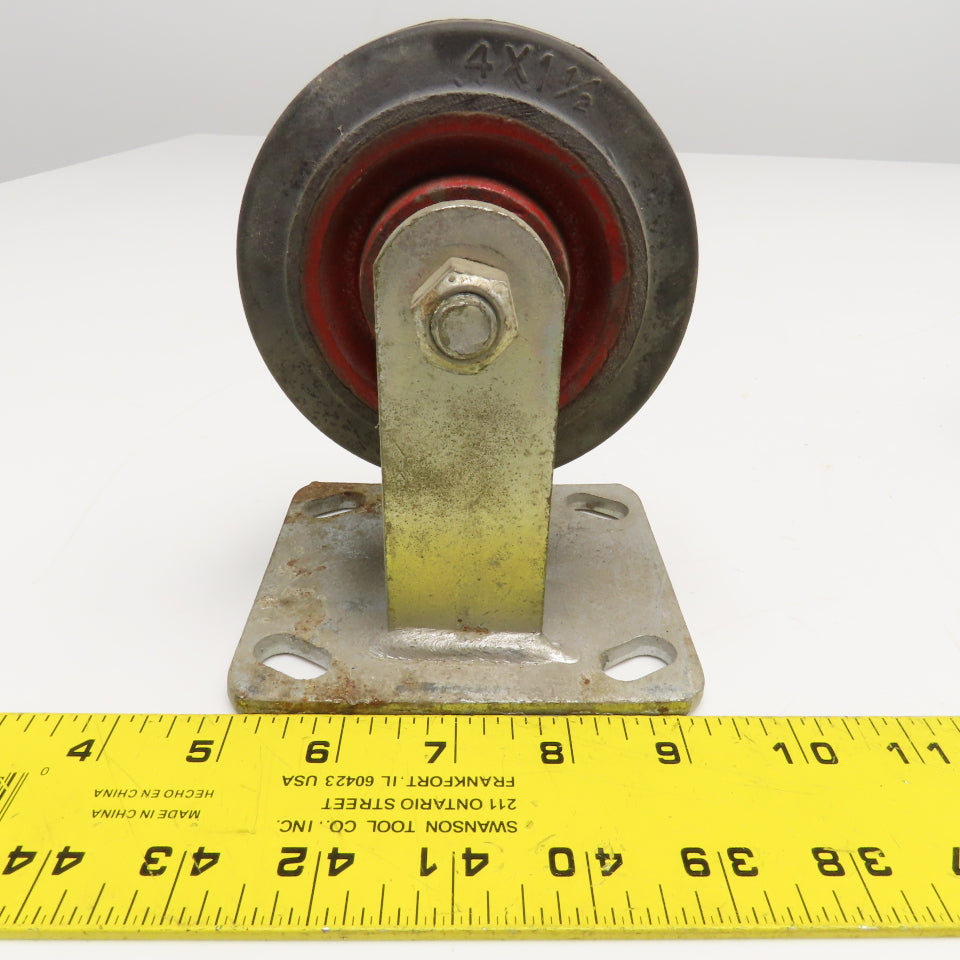 Hamilton 4NR 4" x 1-1/2" Rubber Over Cast Iron Plate Mount Rigid Caster Lot Of 2