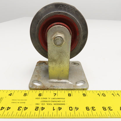 Hamilton 4NR 4" x 1-1/2" Rubber Over Cast Iron Plate Mount Rigid Caster Lot Of 2