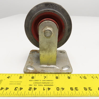 Hamilton 4NR 4" x 1-1/2" Rubber Over Cast Iron Plate Mount Rigid Caster Lot Of 2