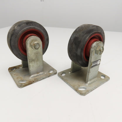 Hamilton 4NR 4" x 1-1/2" Rubber Over Cast Iron Plate Mount Rigid Caster Lot Of 2