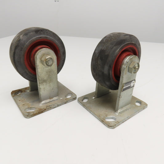 Hamilton 4NR 4" x 1-1/2" Rubber Over Cast Iron Plate Mount Rigid Caster Lot Of 2
