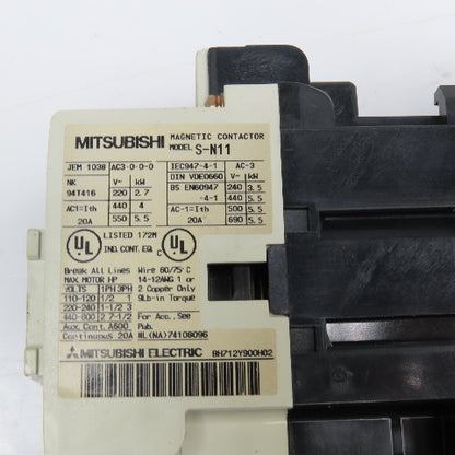 Mitsubishi S-N11 TH-N12 600V 5.5kW Contactors 1-1.6A 5.2-8A Trip Range Lot Of 2