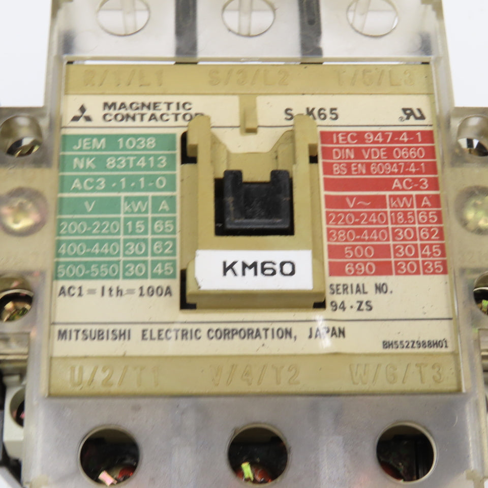 Mitsubishi S-K65 600V 30kW Magnetic Contactor 200-240V Coil