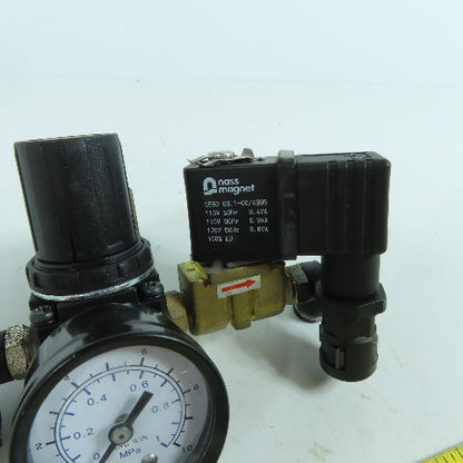 Mindman MAR200-8A MBS06-5 Pneumatic Pressure Regulator & Solenoid Assembly 110V