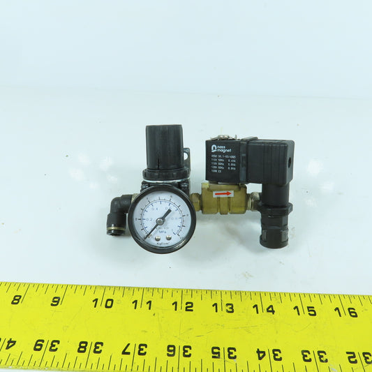 Mindman MAR200-8A MBS06-5 Pneumatic Pressure Regulator & Solenoid Assembly 110V
