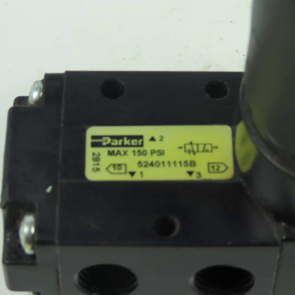 Parker 524011115B Pneumatic 3-Way 2-Pos. Solenoid Valve 150Psi 120VAC 1/4" NPT