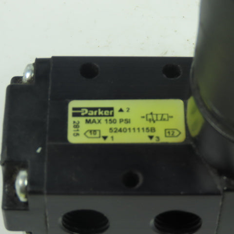 Parker 524011115B Pneumatic 3-Way 2-Pos. Solenoid Valve 150Psi 120VAC 1/4" NPT