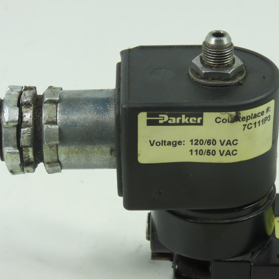 Parker 524011115B Pneumatic 3-Way 2-Pos. Solenoid Valve 150Psi 120VAC 1/4" NPT