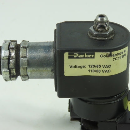 Parker 524011115B Pneumatic 3-Way 2-Pos. Solenoid Valve 150Psi 120VAC 1/4" NPT
