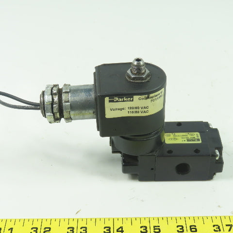 Parker 524011115B Pneumatic 3-Way 2-Pos. Solenoid Valve 150Psi 120VAC 1/4" NPT