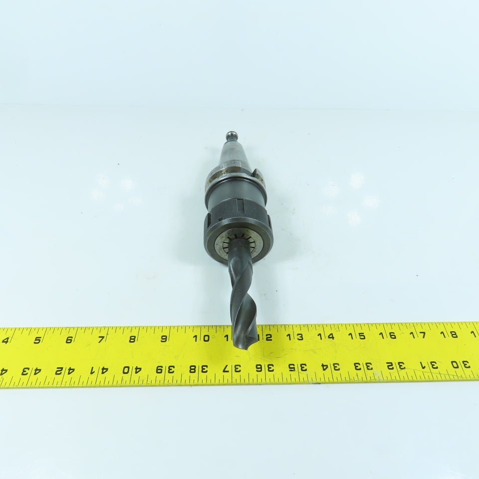 Lyndex BT 40 Collet Chuck Tool Holder 3-3/8" Projection W/ 13/16" Drill Bit