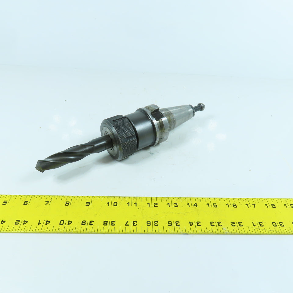 Lyndex BT 40 Collet Chuck Tool Holder 3-3/8" Projection W/ 13/16" Drill Bit