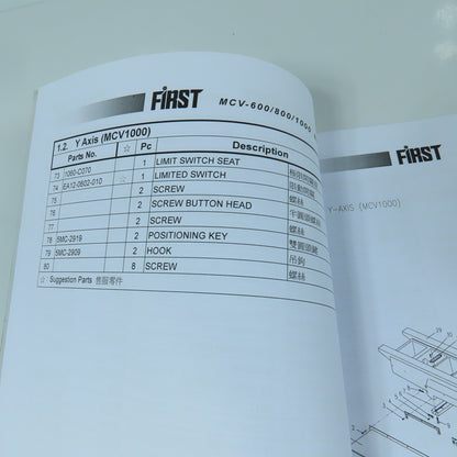 First MCV 600 / 800 / 1000 Vertical Machining Center Parts List