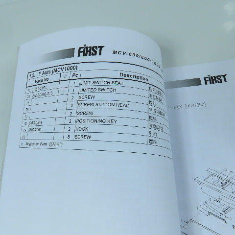 First MCV 600 / 800 / 1000 Vertical Machining Center Parts List
