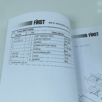First MCV 600 / 800 / 1000 Vertical Machining Center Parts List