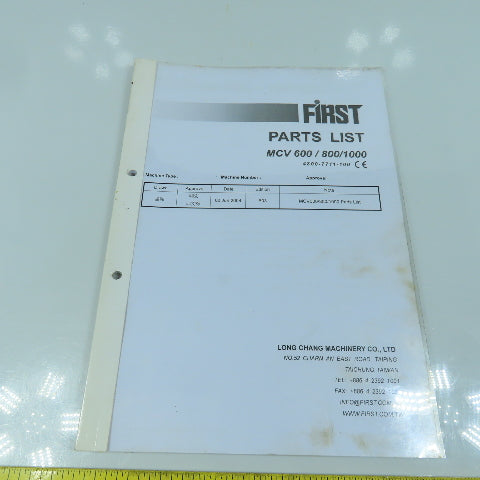 First MCV 600 / 800 / 1000 Vertical Machining Center Parts List