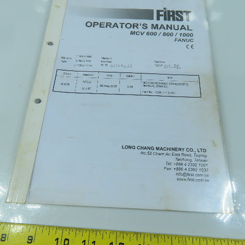 First MCV 600 / 800 / 1000 Vertical Machining Center Operator's Manual (Fanuc)