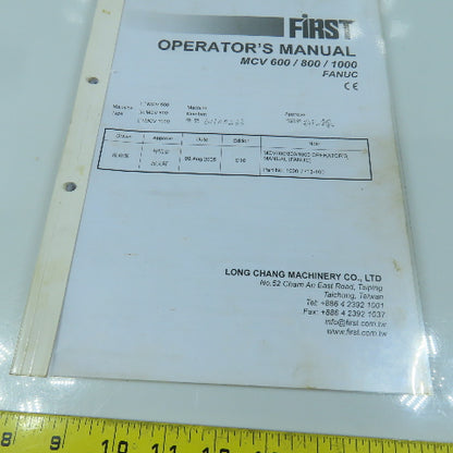 First MCV 600 / 800 / 1000 Vertical Machining Center Operator's Manual (Fanuc)