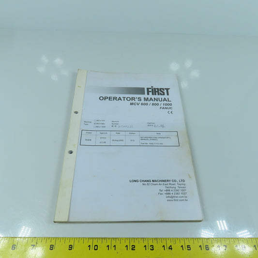 First MCV 600 / 800 / 1000 Vertical Machining Center Operator's Manual (Fanuc)