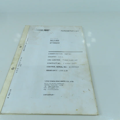 First 800 Vertical Machining Center Parameter List