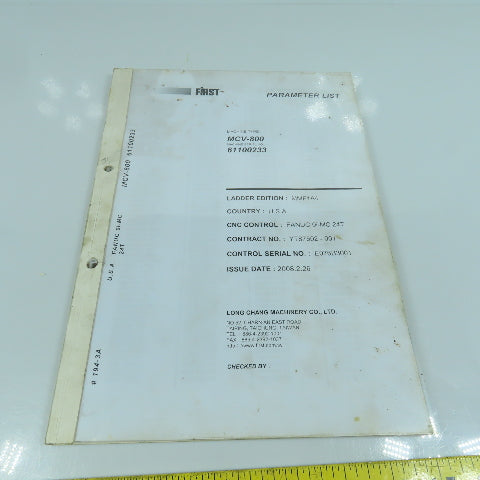 First 800 Vertical Machining Center Parameter List