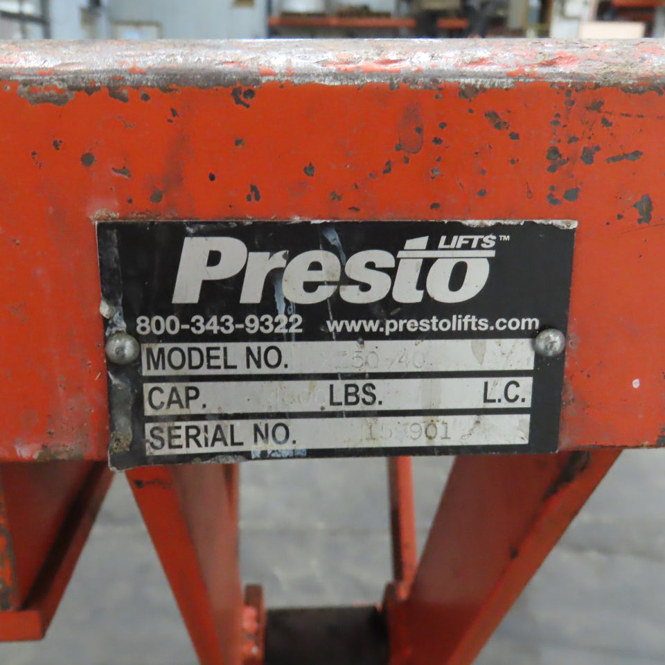 Presto XZ50-40 48" x 50" 4000LB Floor Height Scissor Lift Table 115V 1PH 3-33" H