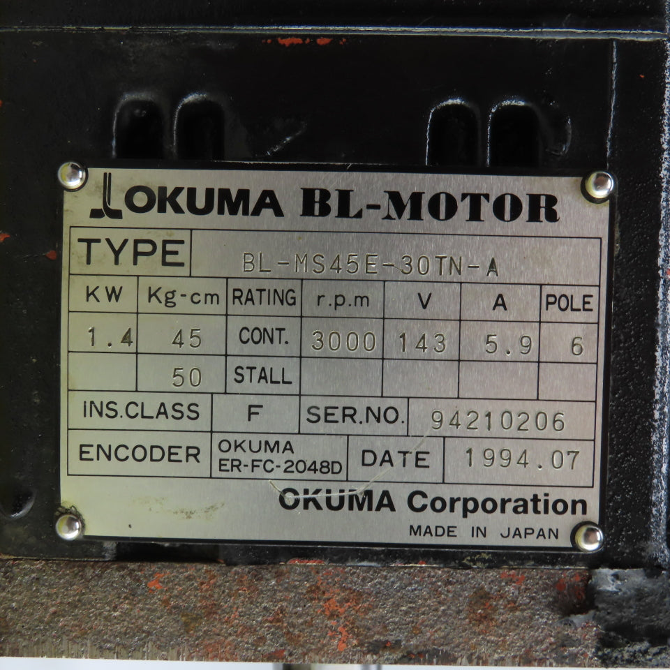 Okuma BL-MS45E-30TN-A 1.4kW Servo Motor 143V 3000RPM W/ Encoder ER-FC-2048D
