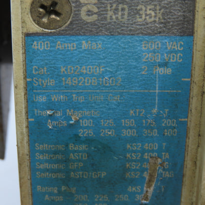 Westinghouse KD2400F 400A 600V 2 Pole Molded Case Circuit Breaker Panel Operator