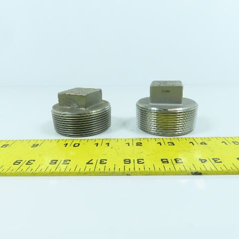 2" NPT Square Head 316 Stainless Steel Pipe Plug Lot Of 2