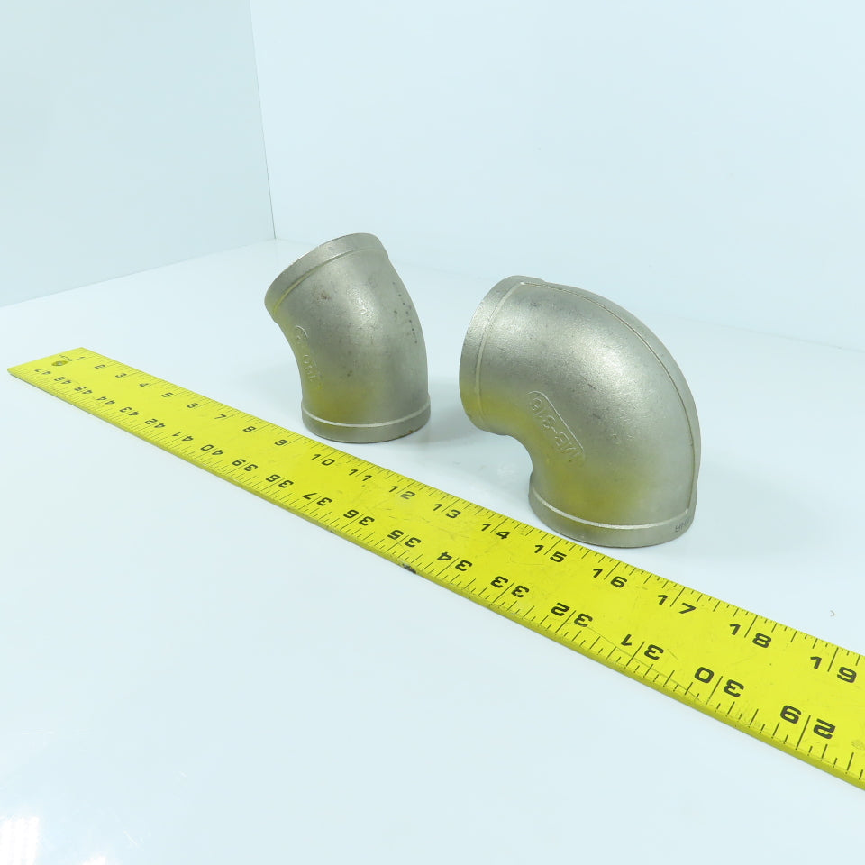2" NPT Stainless Steel 90° & 45° Pipe Elbow Lot Of 2